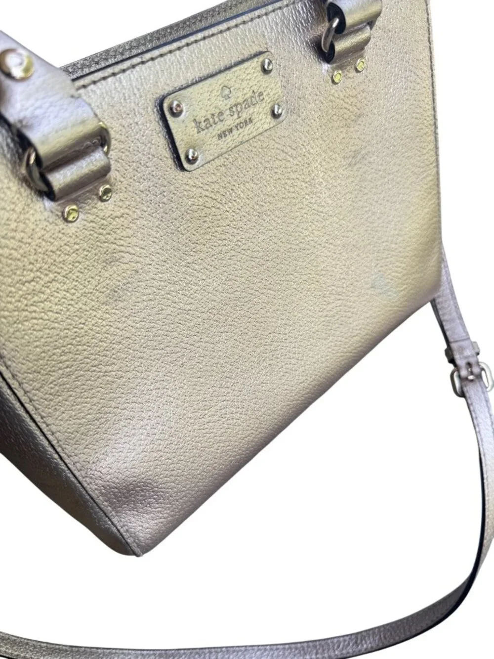 Kate Spade Gold Metallic Pebbled Leather Tote Satchel Crossbody Bag.